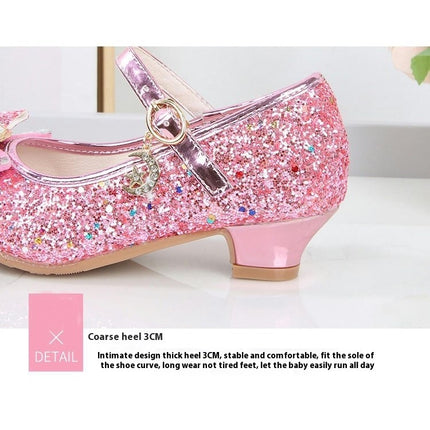 Flower Girl Faux Leather Shoes Girls Bow Princess Crystal Shoes