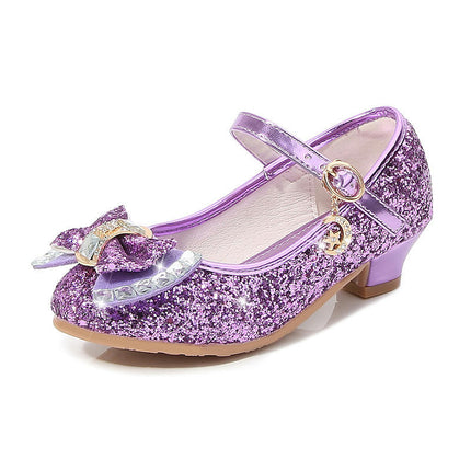 Flower Girl Faux Leather Shoes Girls Bow Princess Crystal Shoes
