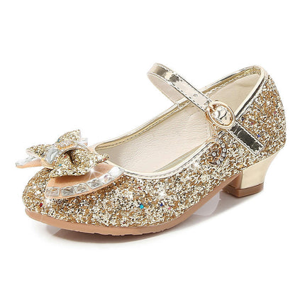 Flower Girl Faux Leather Shoes Girls Bow Princess Crystal Shoes