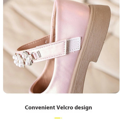 Girl's Fashion Faux Leather Shoes with Rhinestone for Wedding Party