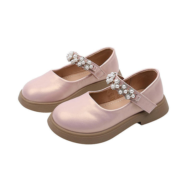 Girl's Fashion Faux Leather Shoes with Rhinestone for Wedding Party