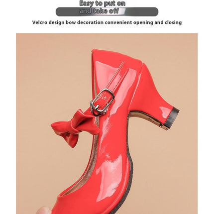 Girls' Princess High Heel Faux Leather Shoes with Ankle Strap & Bow