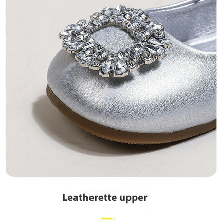 Girls Dress Shoes Rhinestone Princess Ballet Flats Faux Leather Wedding Party