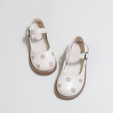 Girls Soft Simple Comfortable Dress Flower Princess Flat Faux Leather Shoes