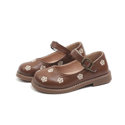 Girls Soft Simple Comfortable Dress Flower Princess Flat Faux Leather Shoes