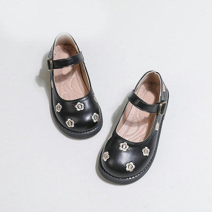 Girls Soft Simple Comfortable Dress Flower Princess Flat Faux Leather Shoes