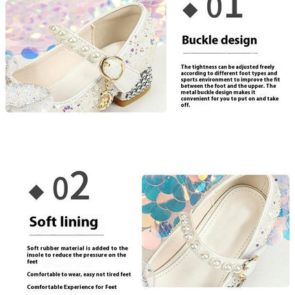 Girls Butterfly Performance Faux Leather Shoes Pearl Rhinestones Shining Princess Shoes