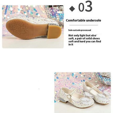 Girls Butterfly Performance Faux Leather Shoes Pearl Rhinestones Shining Princess Shoes