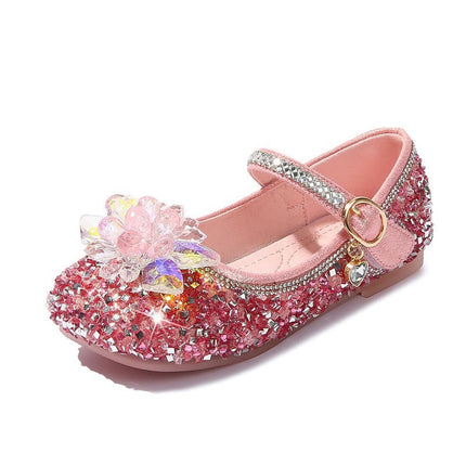 Girls Birthday Dress Pumps Glitter Sequins Princess Flower Faux Leather Heels