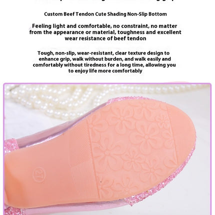 Flower Girls Wedding Party Heel Glitter Rhinestone Princess Faux Leather Shoes