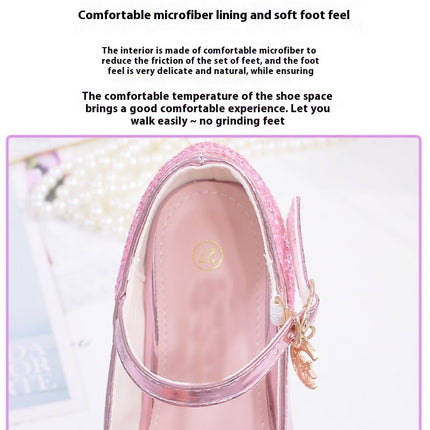 Flower Girls Wedding Party Heel Glitter Rhinestone Princess Faux Leather Shoes