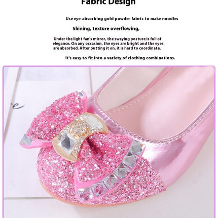 Flower Girls Wedding Party Heel Glitter Rhinestone Princess Faux Leather Shoes