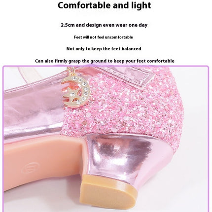 Flower Girls Wedding Party Heel Glitter Rhinestone Princess Faux Leather Shoes