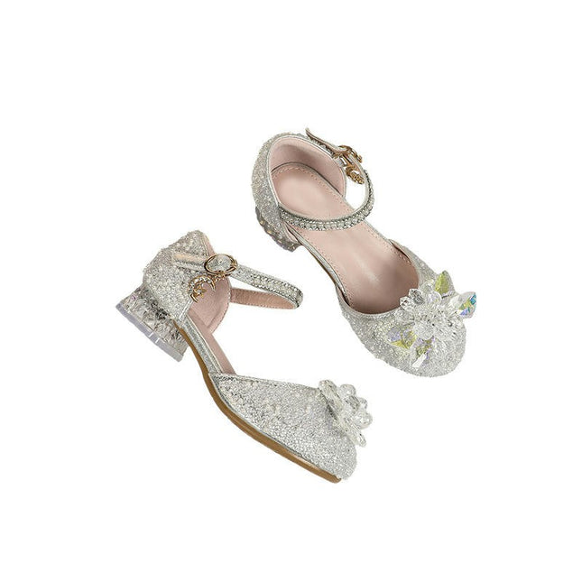 Girl's Party Cosplay Princess Shoes Low Heel Crystal Flower Faux Leather Shoes