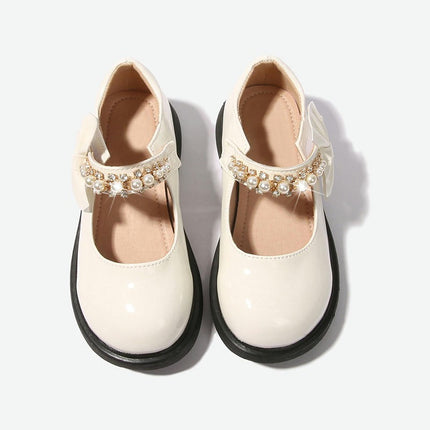 Girls Faux Leather Shoes Closed Toe Ankle Strap Bow Ballet Party Wedding Party Shoes