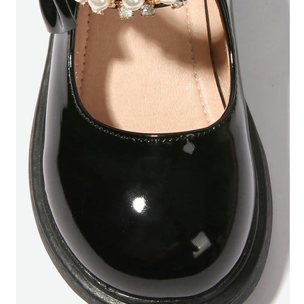 Girls Faux Leather Shoes Closed Toe Ankle Strap Bow Ballet Party Wedding Party Shoes