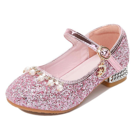 Girl Dance Rhinestone Little Heels Glitter Dress Princess Faux Leather Shoes