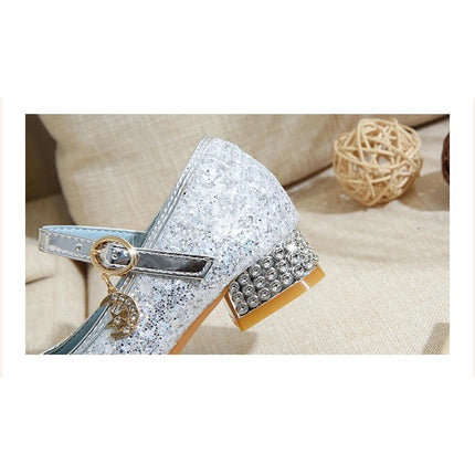 Girl Dance Rhinestone Little Heels Glitter Dress Princess Faux Leather Shoes