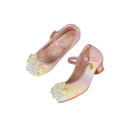 Girl Faux Leather Shoes with Rhinestones Princess Glitter Flower Dress Pump Shoes