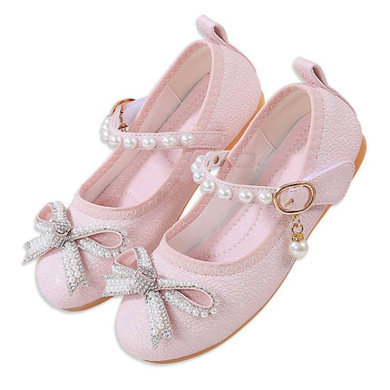 Fashion Girls Casual Shoes Cute Bow Pearls Velcro Faux Leather Shoes