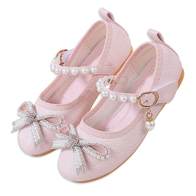 Fashion Girls Casual Shoes Cute Bow Pearls Velcro Faux Leather Shoes
