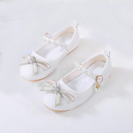 Fashion Girls Casual Shoes Cute Bow Pearls Velcro Faux Leather Shoes