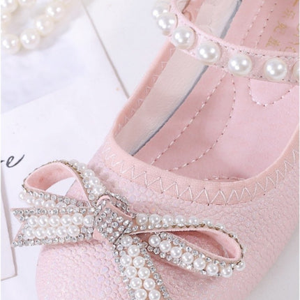 Fashion Girls Casual Shoes Cute Bow Pearls Velcro Faux Leather Shoes