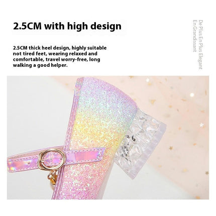 Girls Princess Faux Leather Shoes Party Sparkle Wedding Dress Low Chunky Heel Shoes
