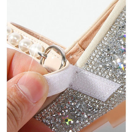 Girls Performance Flat Pearl Crystal Shoes Bow Princess Faux Leather Shoes