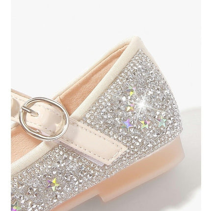 Girls Performance Flat Pearl Crystal Shoes Bow Princess Faux Leather Shoes