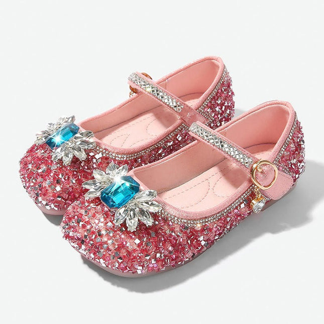Fashion Girls Dance Faux Leather Shoes Performance Princess Rhinestone Shoes