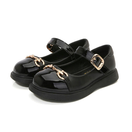 Girls Faux Leather Shoes Color Block Dress Flat Flower Girl School Party Shoes