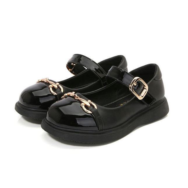 Girls Faux Leather Shoes Color Block Dress Flat Flower Girl School Party Shoes