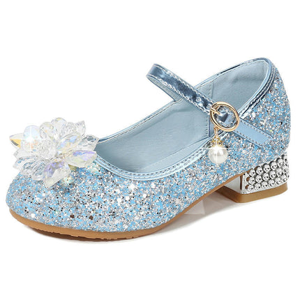 Girls Princess Faux Leather Shoes Fashion High Heels Princess Bowknot Pearl Shoes