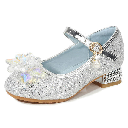 Girls Princess Faux Leather Shoes Fashion High Heels Princess Bowknot Pearl Shoes