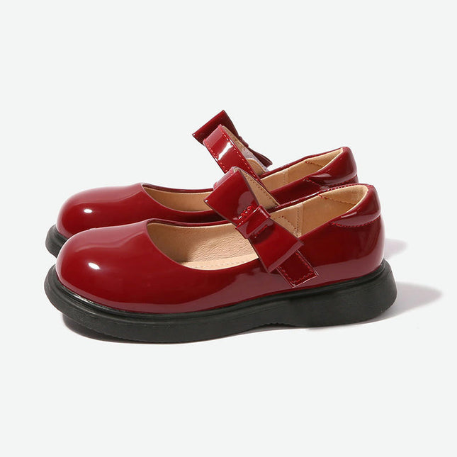 Girls Faux Leather Shoes Bow Knot Dance Performance Princess Shoes