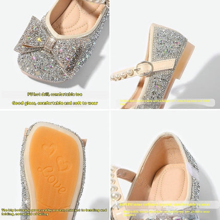 Girls Lightweight Faux Leather Shoes Crystal Princess Dress Sparkle Glitter Shoes