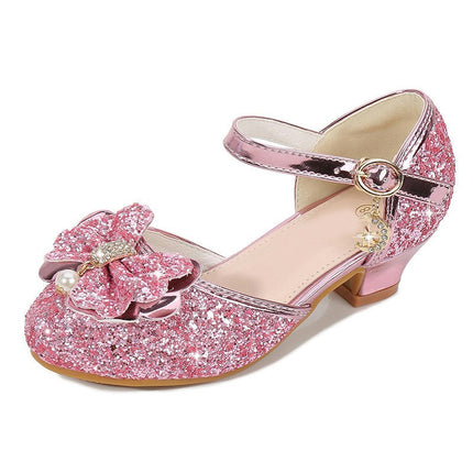 High Heels Shoes for Girls Performance Wedding Crystal Princess Faux Leather Shoes