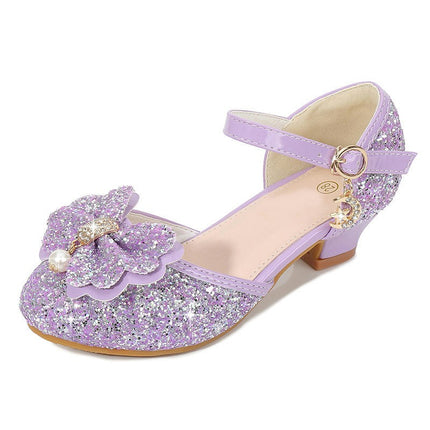 High Heels Shoes for Girls Performance Wedding Crystal Princess Faux Leather Shoes