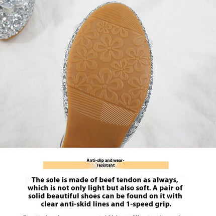 High Heels Shoes for Girls Performance Wedding Crystal Princess Faux Leather Shoes