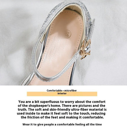 High Heels Shoes for Girls Performance Wedding Crystal Princess Faux Leather Shoes