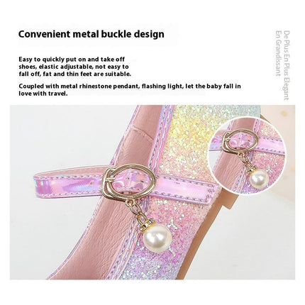 Girls Faux Leather Shoes With Shiny Crystal Princess Shoes Dance Show Princess