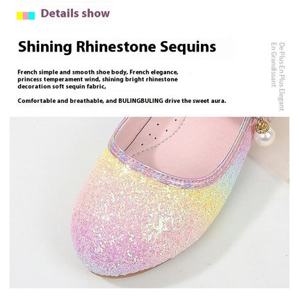 Girls Faux Leather Shoes With Shiny Crystal Princess Shoes Dance Show Princess