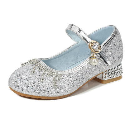 Girls High Heels Crystal Shoes Princess Performance Party Dance Faux Leather Shoes