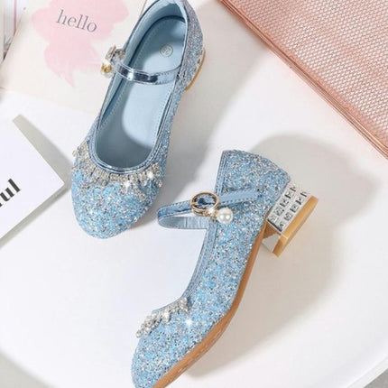 Girls High Heels Crystal Shoes Princess Performance Party Dance Faux Leather Shoes