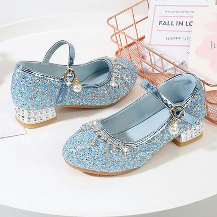 Girls High Heels Crystal Shoes Princess Performance Party Dance Faux Leather Shoes