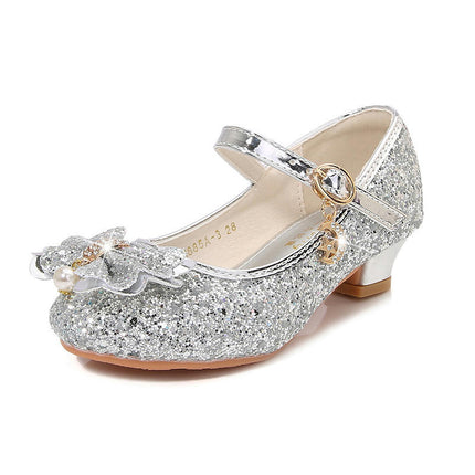 Girls Princess Faux Leather Shoes Glitter and Sparkle High Heel Shoes