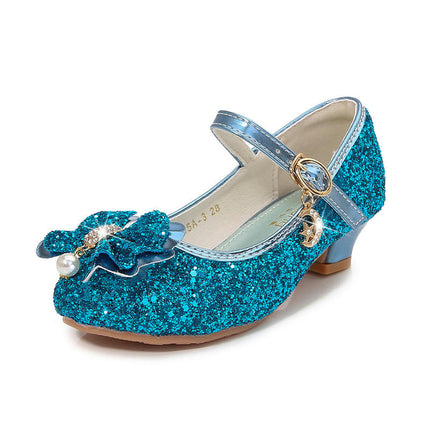 Girls Princess Faux Leather Shoes Glitter and Sparkle High Heel Shoes