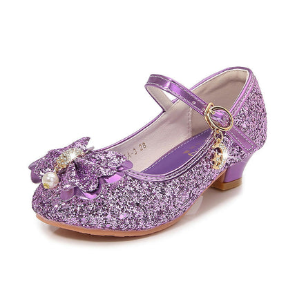 Girls Princess Faux Leather Shoes Glitter and Sparkle High Heel Shoes