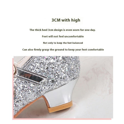 Girls Princess Faux Leather Shoes Glitter and Sparkle High Heel Shoes